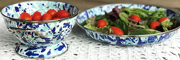 Splatter Blue Enamelware Large Salad Bowl
