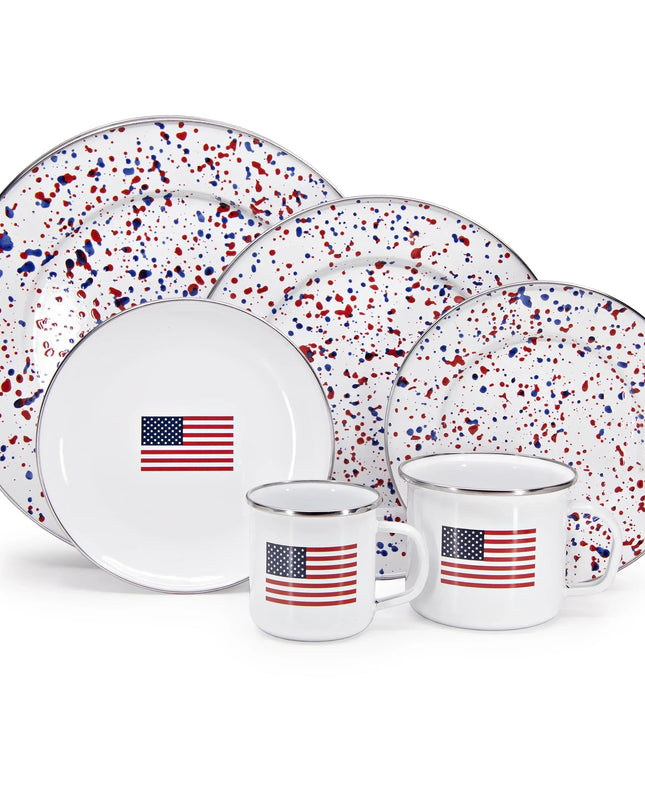 AM07S4 - Set of 4 Americana Dinner Plates - Golden Rabbit Enamelware