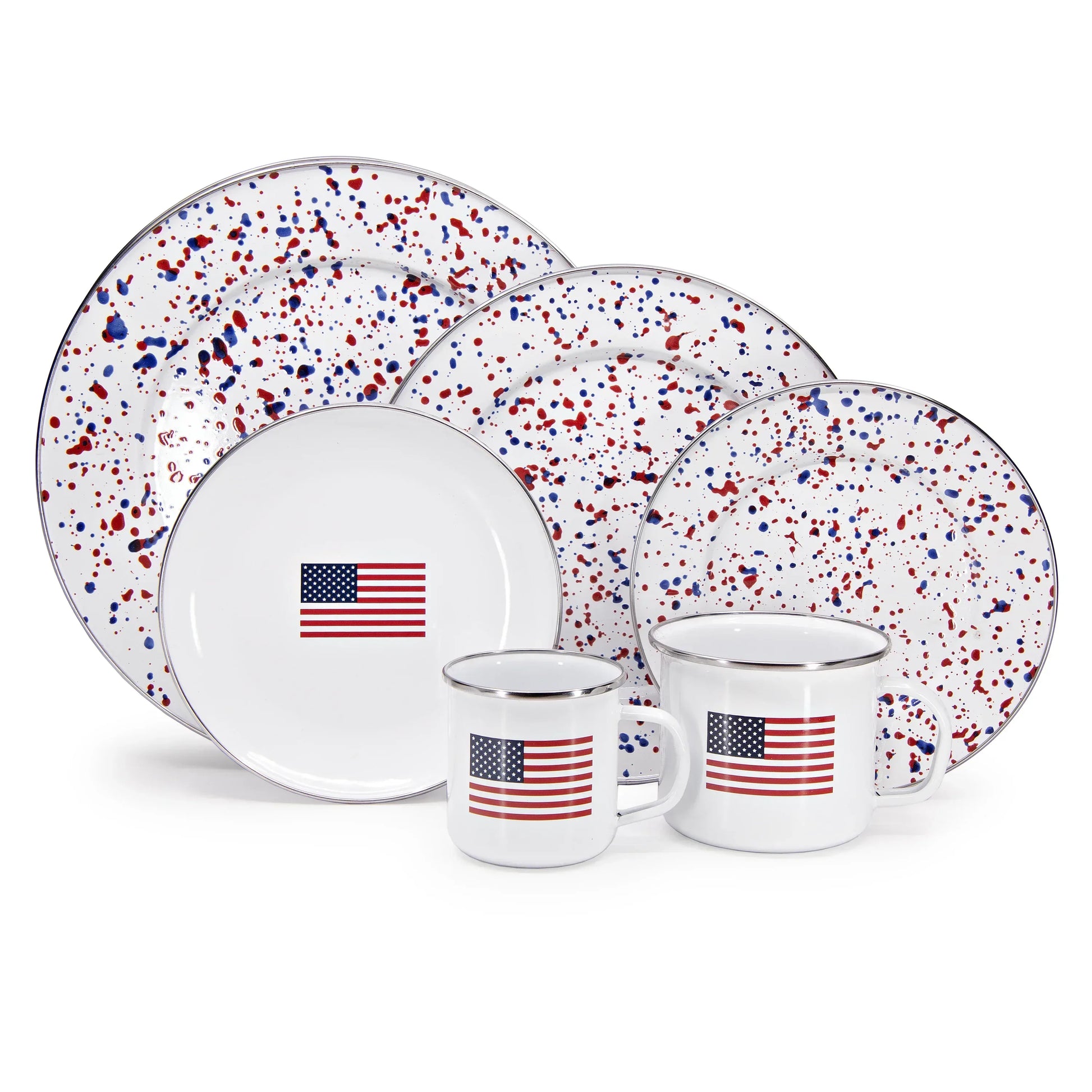 AM07S4 - Set of 4 Americana Dinner Plates - Golden Rabbit Enamelware