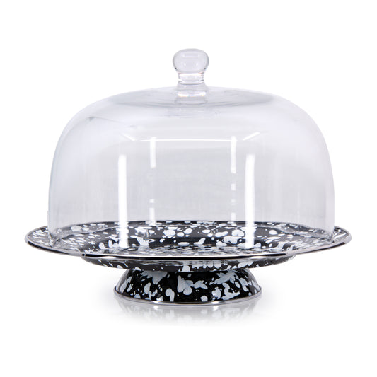 BL76C - Black Swirl Cake Plate with Cover