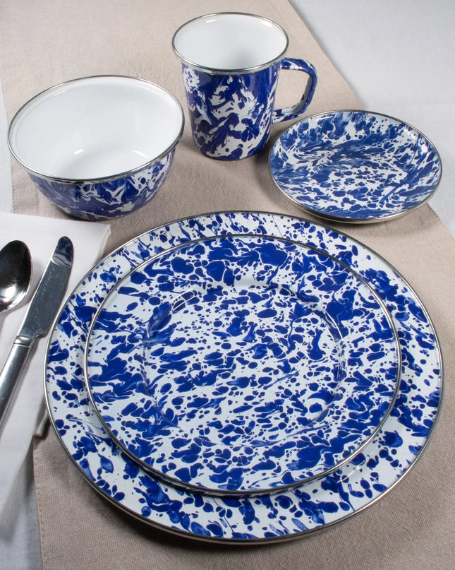 CB25 - Cobalt Swirl Large Colander - Golden Rabbit Enamelware