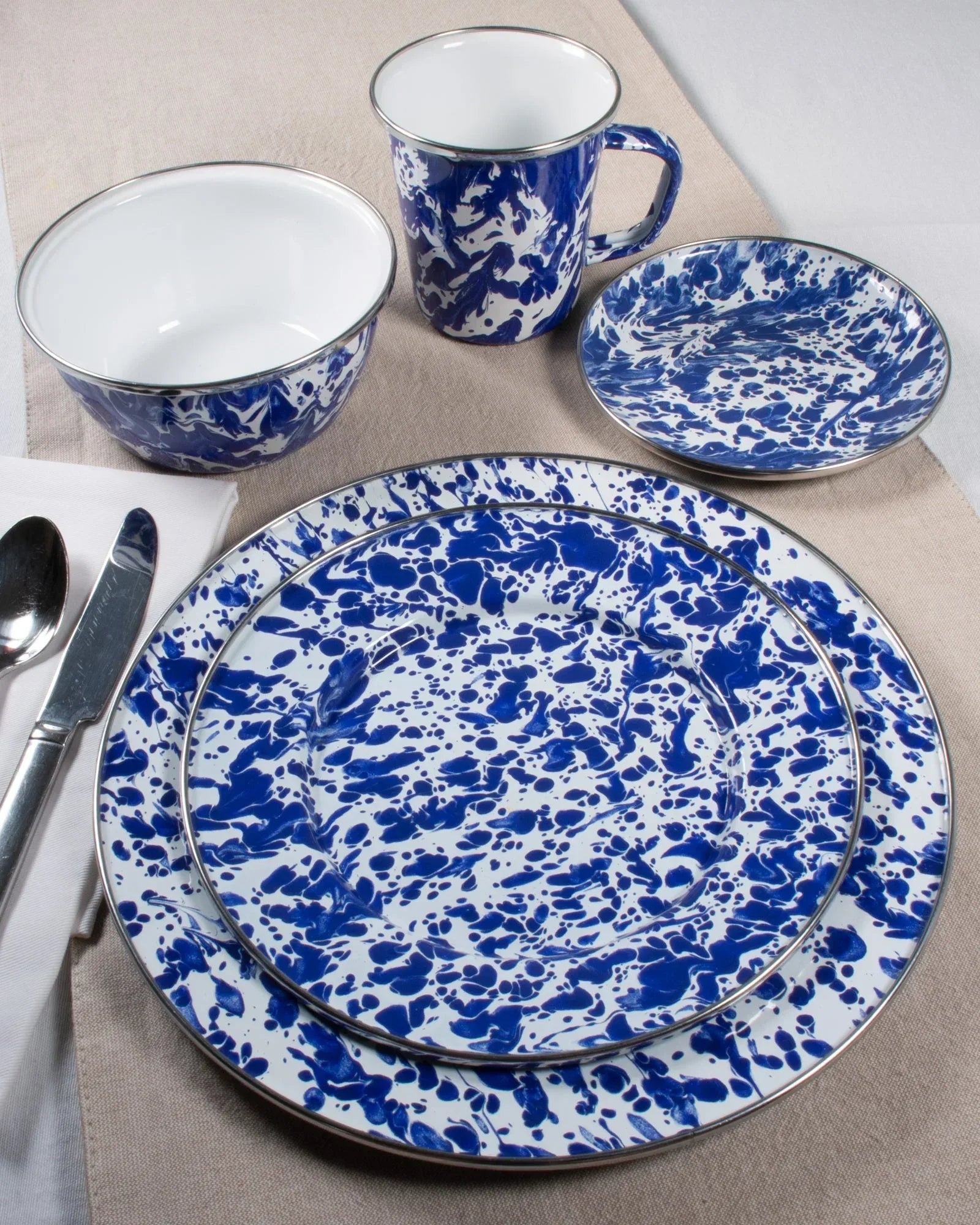 CB25 - Cobalt Swirl Large Colander - Golden Rabbit Enamelware