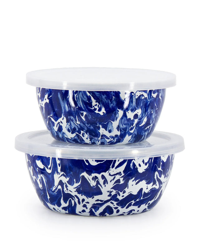 CB30-2 - Cobalt Swirl Swirl 2 pc Prep Bowl Set - Golden Rabbit Enamelware
