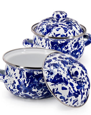 CB32S2 - Cobalt Swirl Petite Tureens - Set of 2 - Golden Rabbit Enamelware