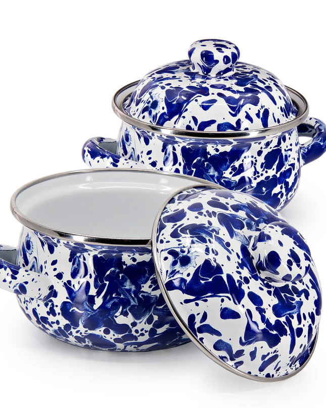 CB32S2 - Cobalt Swirl Petite Tureens - Set of 2 - Golden Rabbit Enamelware