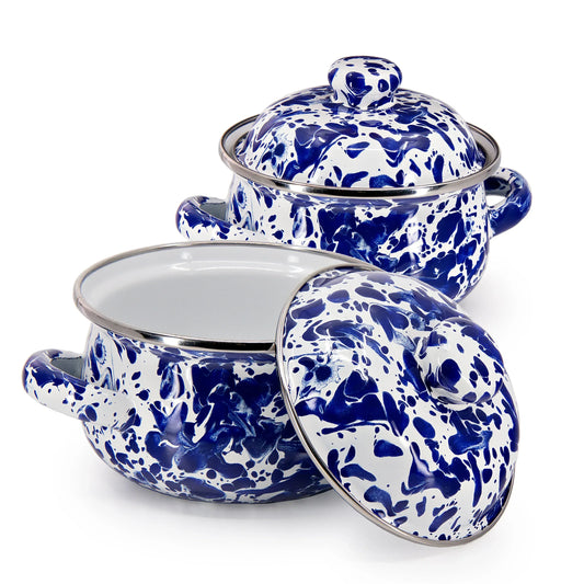 CB32S2 - Cobalt Swirl Petite Tureens - Set of 2 - Golden Rabbit Enamelware