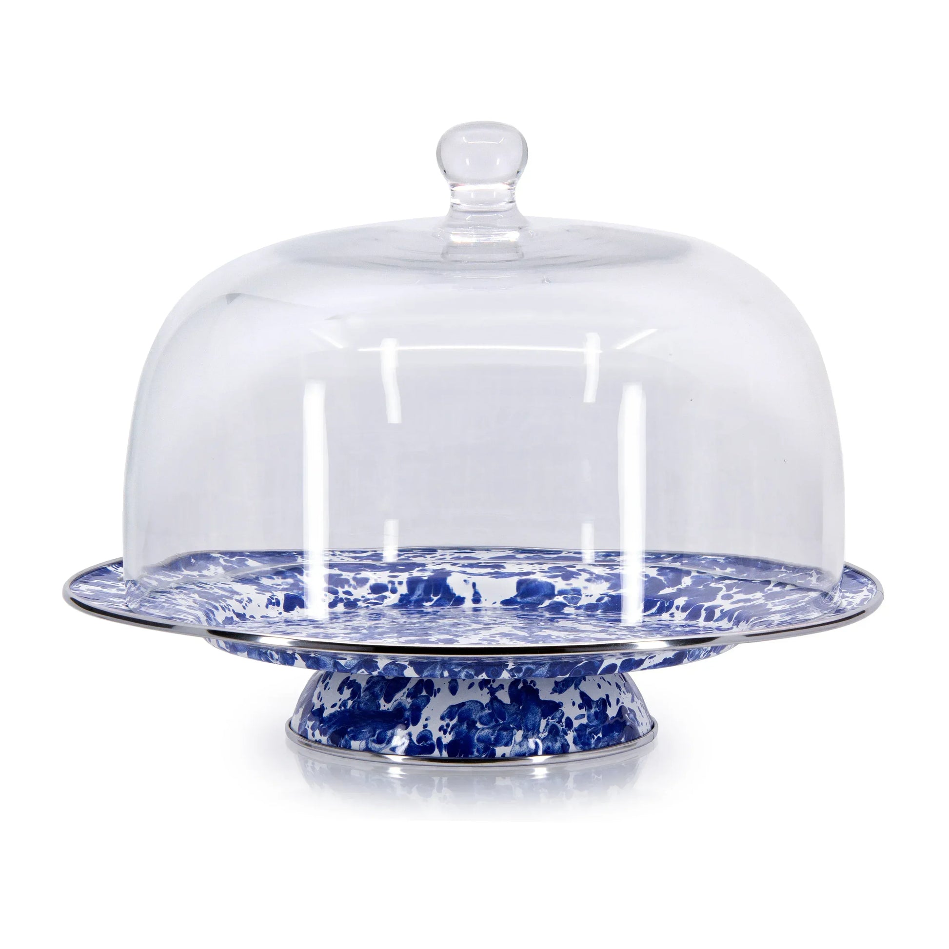 CB76C - Cobalt Swirl Cake Plate with Cover - Golden Rabbit Enamelware