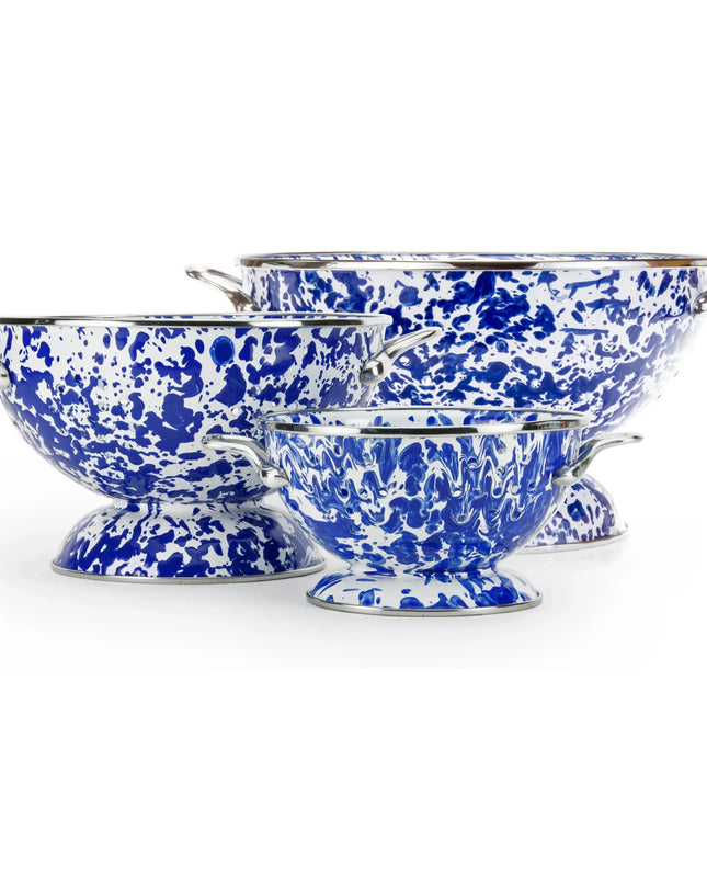 CBCOLS - Cobalt Swirl Set Of Colanders - Golden Rabbit Enamelware