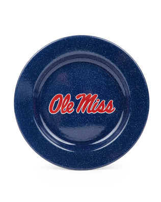 CK20NVY-OM01-4 - U of Mississippi Enamelware Dinner Plates, Navy Speckle, Set of 4 - Golden Rabbit Enamelware