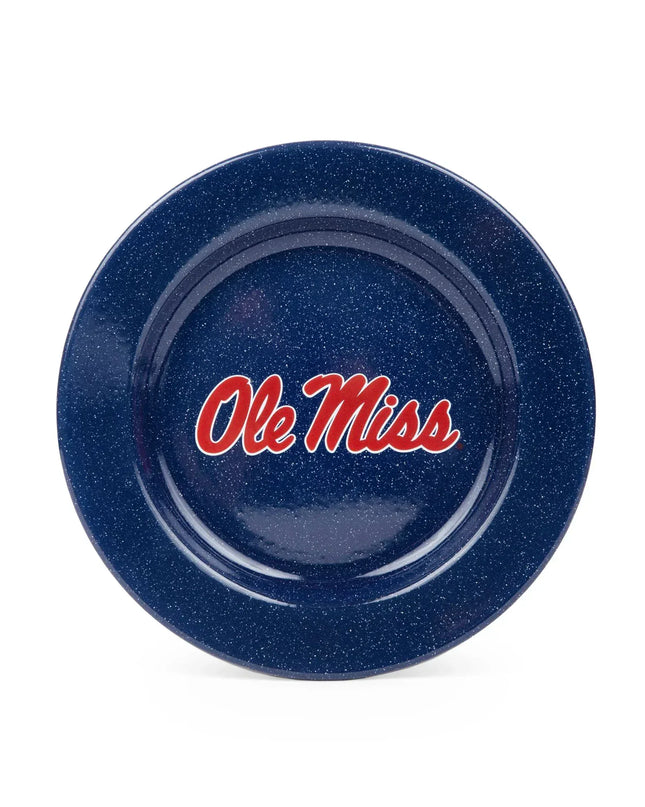 CK20NVY-OM01-4 - U of Mississippi Enamelware Dinner Plates, Navy Speckle, Set of 4 - Golden Rabbit Enamelware