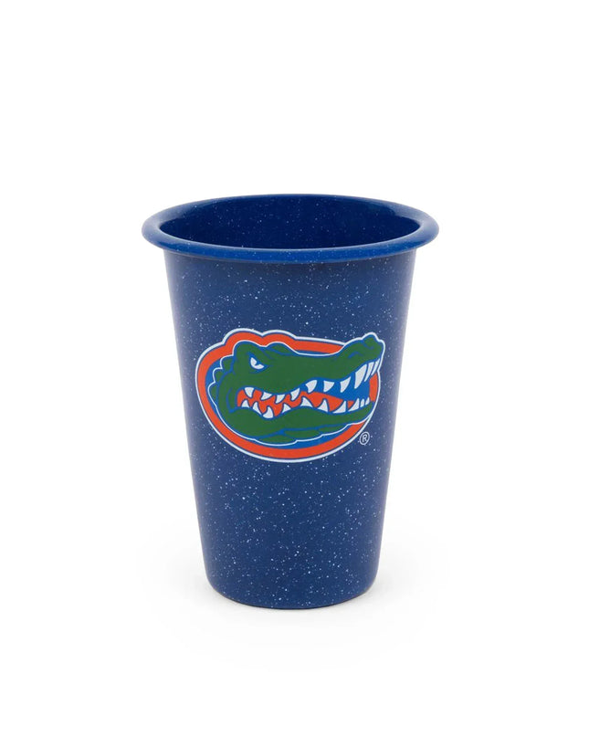 CK93MBU-UF01-2 - U of Florida Enamelware 14oz Tumblers, Medium Blue Speckle, Set of 2 - Golden Rabbit Enamelware