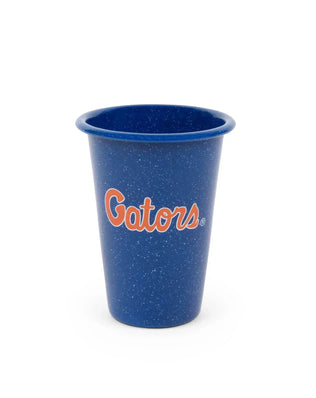 CK93MBU-UF01-2 - U of Florida Enamelware 14oz Tumblers, Medium Blue Speckle, Set of 2 - Golden Rabbit Enamelware