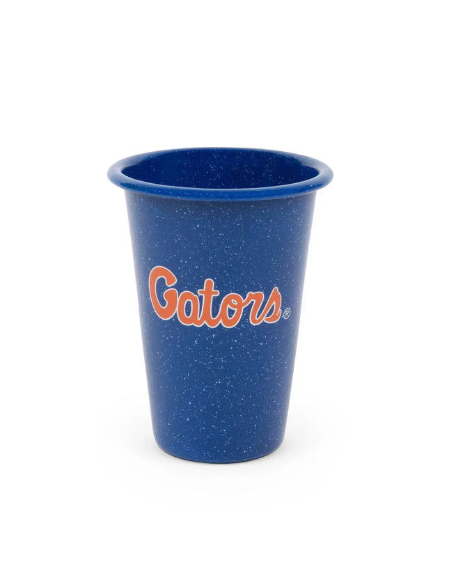 CK93MBU-UF01-2 - U of Florida Enamelware 14oz Tumblers, Medium Blue Speckle, Set of 2 - Golden Rabbit Enamelware