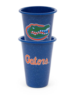 CK93MBU-UF01-2 - U of Florida Enamelware 14oz Tumblers, Medium Blue Speckle, Set of 2 - Golden Rabbit Enamelware