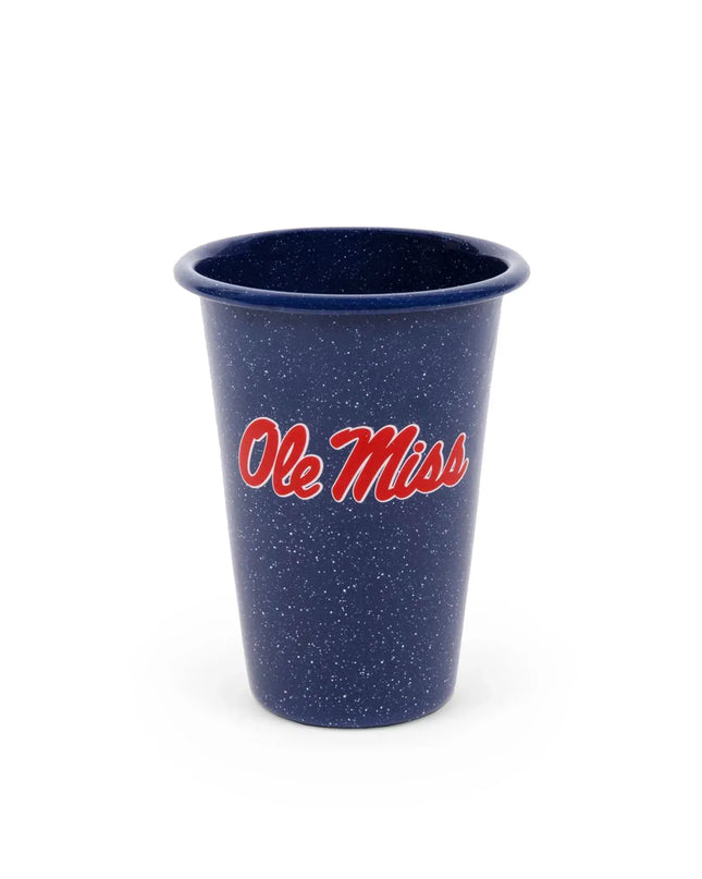 CK93NVY-OM01-2 - U of Mississippi Enamelware 14oz Tumblers, Navy Speckle, Set of 2 - Golden Rabbit Enamelware