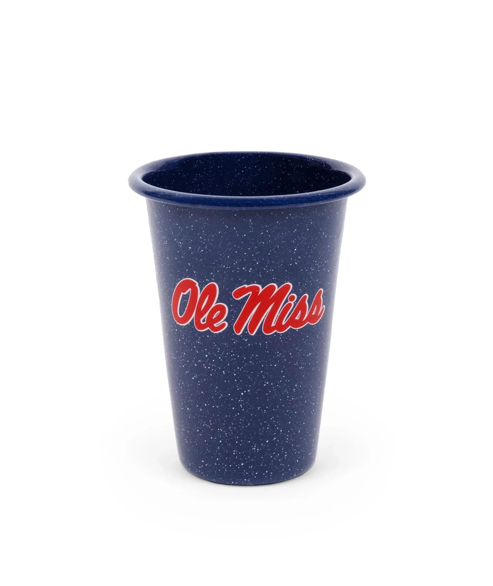 CK93NVY-OM01-2 - U of Mississippi Enamelware 14oz Tumblers, Navy Speckle, Set of 2 - Golden Rabbit Enamelware