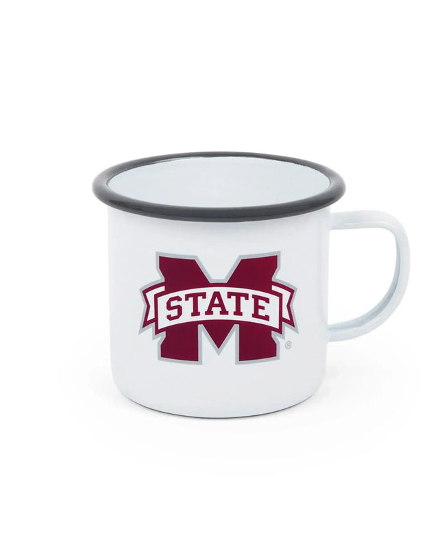 CV93GRY-MSU01-2 - Mississippi State Enamelware 14oz Tumblers, Grey Rim, Set of 2 - Golden Rabbit Enamelware
