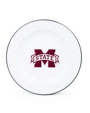 CV20GRY-MSU01-4 - Mississippi State Enamelware Dinner Plates, Grey Rim, Set of 4 - Golden Rabbit Enamelware