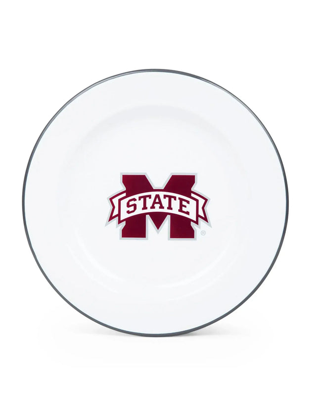 CV20GRY-MSU01-4 - Mississippi State Enamelware Dinner Plates, Grey Rim, Set of 4 - Golden Rabbit Enamelware