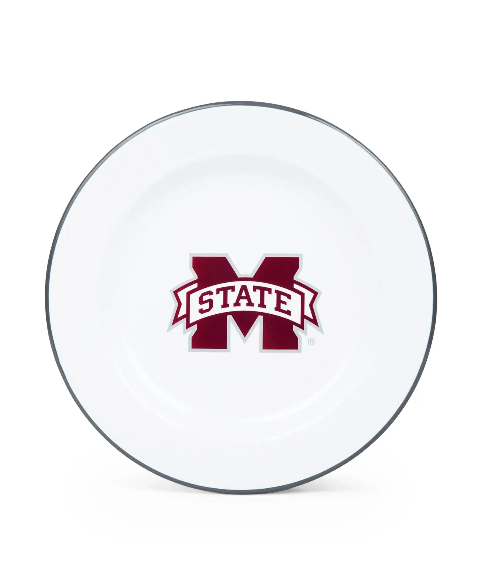 CV20GRY-MSU01-4 - Mississippi State Enamelware Dinner Plates, Grey Rim, Set of 4 - Golden Rabbit Enamelware