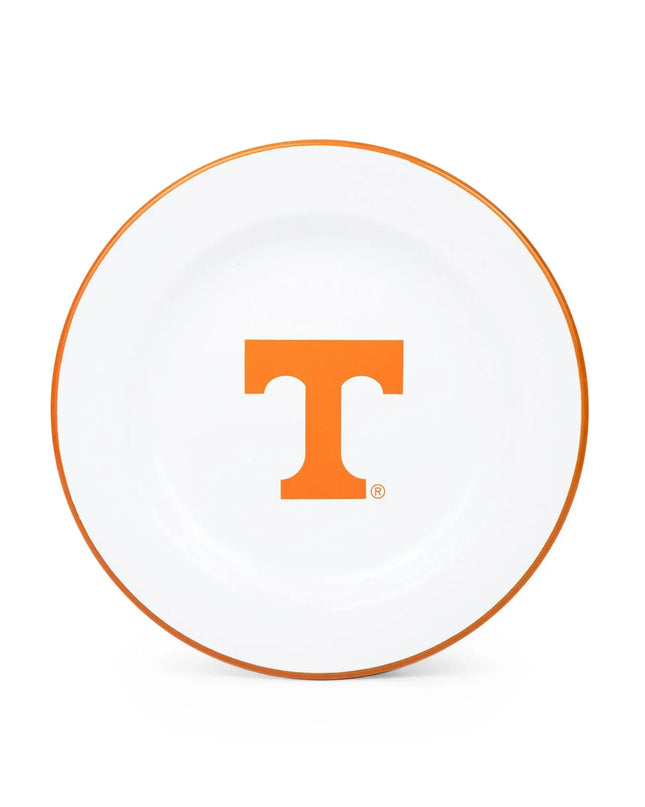 CV20ORA-UT02-4 - U of Tennessee Enamelware Dinner Plates, Orange Rim, Set of 4 - Golden Rabbit Enamelware