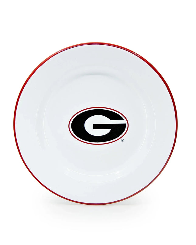 CV20RED-UGA02-4 - U of Georgia Enamelware Dinner Plates, Red Rim, Set of 4 - Golden Rabbit Enamelware