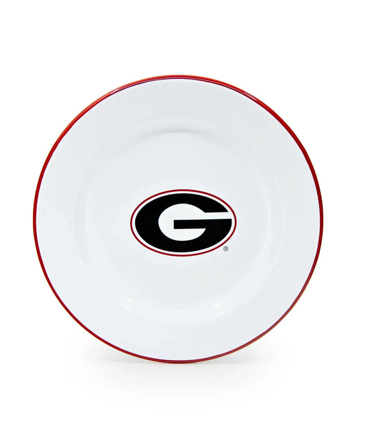 CV20RED-UGA02-4 - U of Georgia Enamelware Dinner Plates, Red Rim, Set of 4 - Golden Rabbit Enamelware