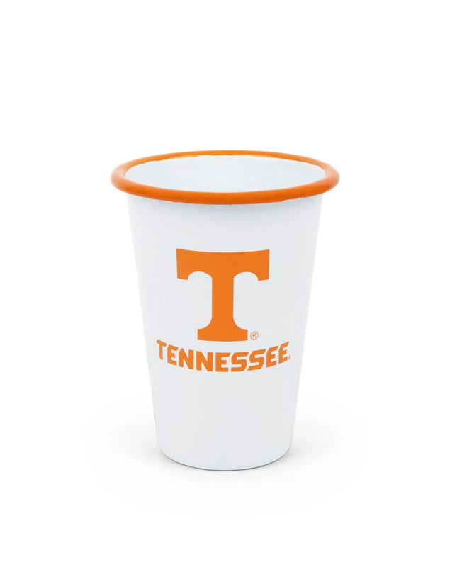 CV93ORA-UT01-2 - U of Tennessee Enamelware 14oz Tumblers, Orange Rim, Set of 2 - Golden Rabbit Enamelware