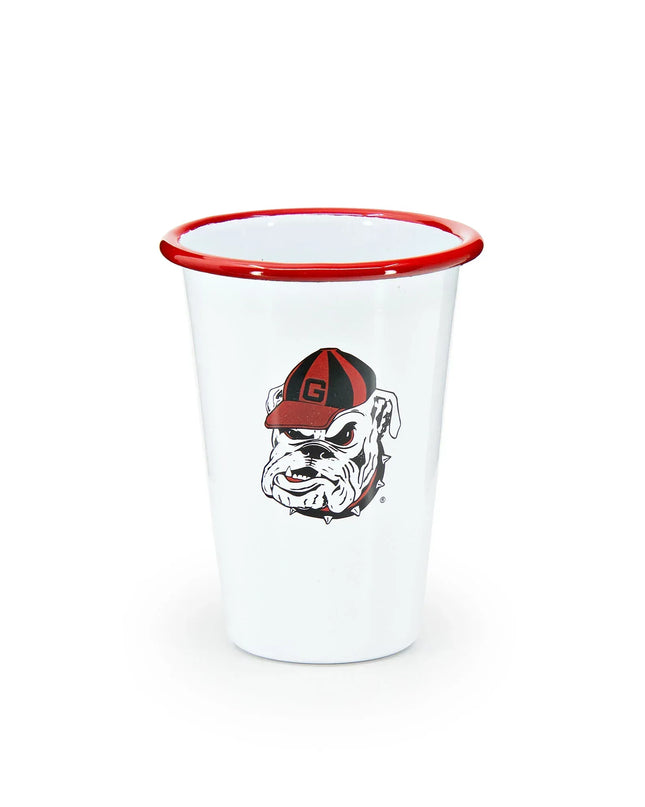 CV93RED-UGA01-2 - U of Georgia Enamelware 14oz Tumblers, Red Rim, Set of 2 - Golden Rabbit Enamelware