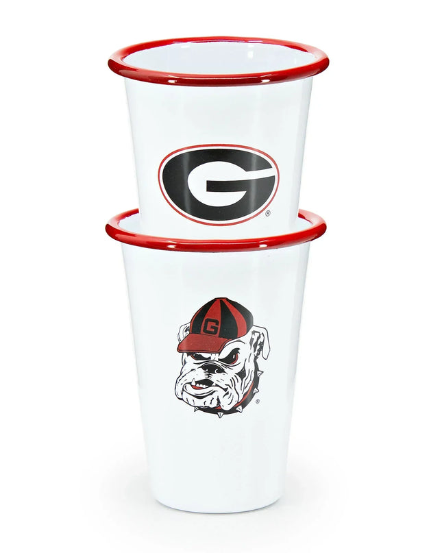 CV93RED-UGA01-2 - U of Georgia Enamelware 14oz Tumblers, Red Rim, Set of 2 - Golden Rabbit Enamelware