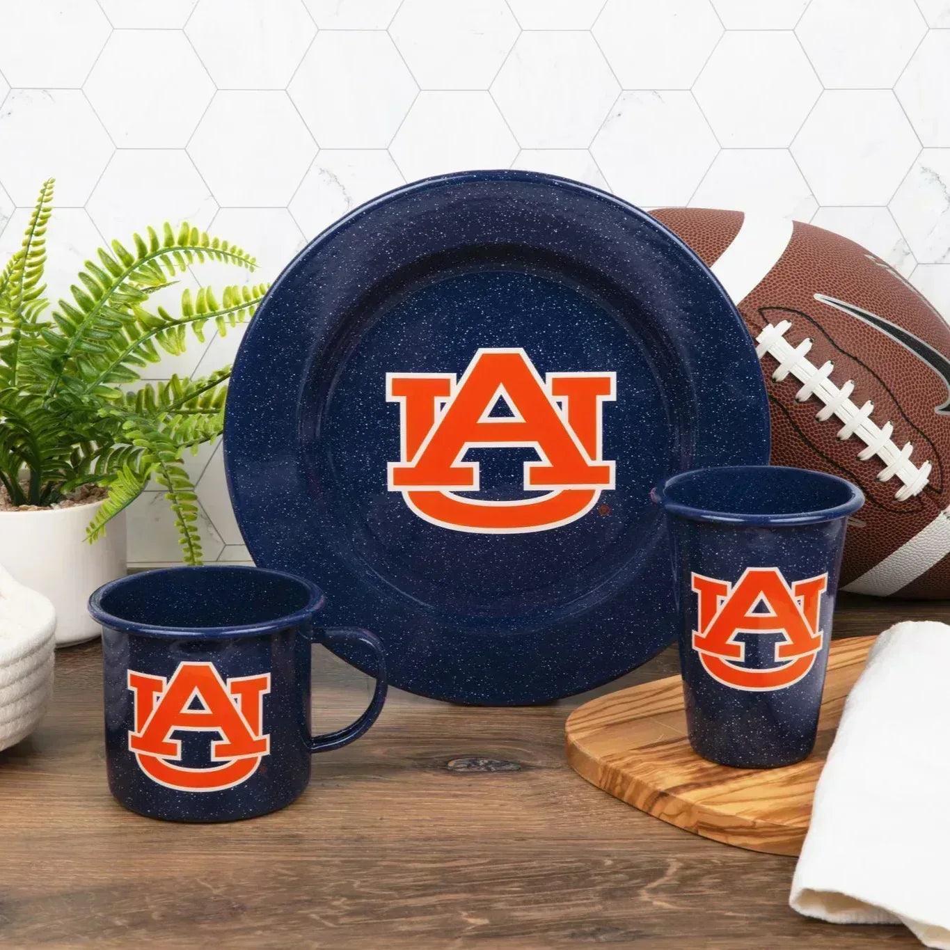 CK20NVY-AU01-4 - Auburn Enamelware Dinner Plates, Navy Speckle, Set of 4 - Golden Rabbit Enamelware