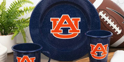 CK93NVY-AU01-2 - Auburn Enamelware 14 oz Tumblers, Navy Speckle, Set of 2 - Golden Rabbit Enamelware
