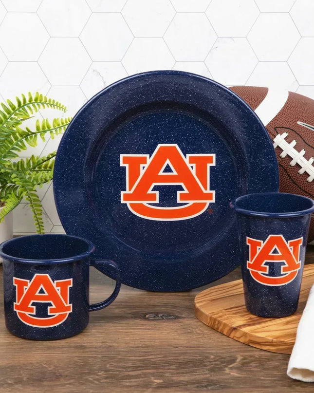 CK93NVY-AU01-2 - Auburn Enamelware 14 oz Tumblers, Navy Speckle, Set of 2 - Golden Rabbit Enamelware