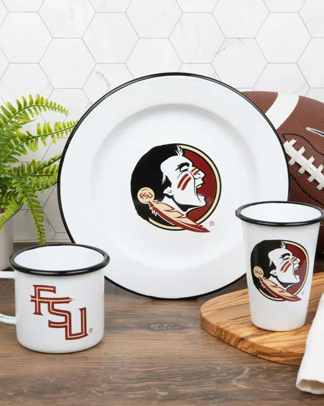 CV20BLA-FSU02-4 - Florida State Enamelware Dinner Plates, Black Rim, Set of 4 - Golden Rabbit Enamelware