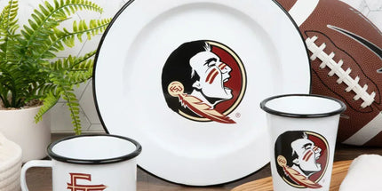 CV93BLA-FSU01-2 - Florida State Enamelware 14oz Tumblers, Black Rim, Set of 2 - Golden Rabbit Enamelware