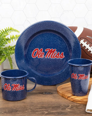 CK93NVY-OM01-2 - U of Mississippi Enamelware 14oz Tumblers, Navy Speckle, Set of 2 - Golden Rabbit Enamelware