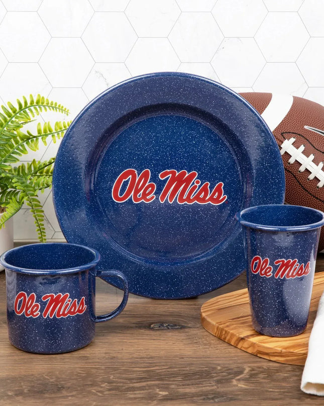 CK93NVY-OM01-2 - U of Mississippi Enamelware 14oz Tumblers, Navy Speckle, Set of 2 - Golden Rabbit Enamelware