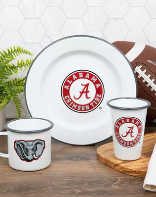 CV20GRY-UA02-4 - U of Alabama Enamelware Dinner Plates, Grey Rim, Set of 4 - Golden Rabbit Enamelware