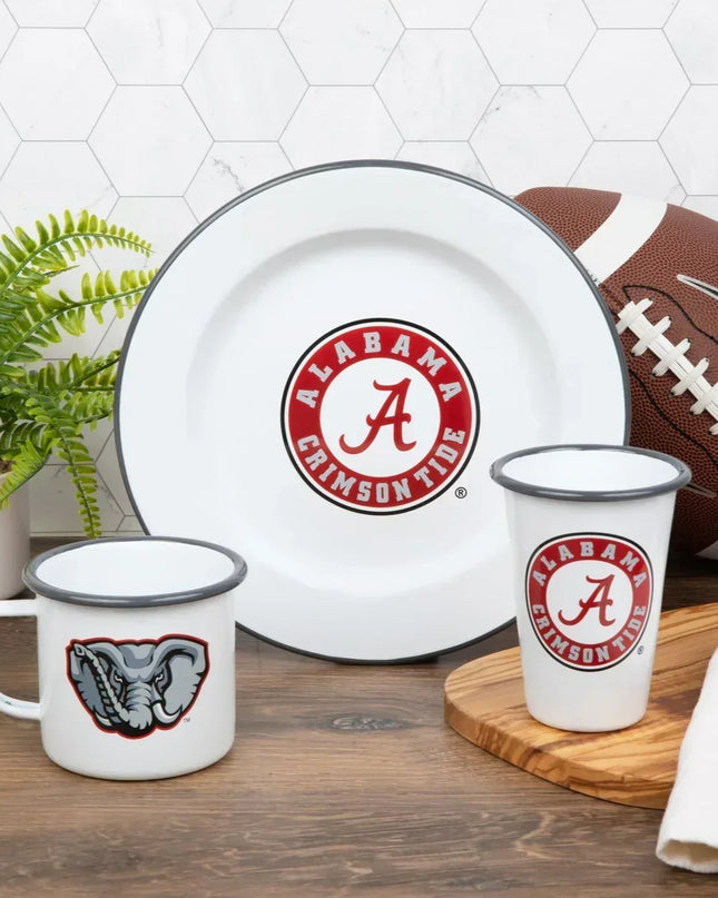 CV20GRY-UA02-4 - U of Alabama Enamelware Dinner Plates, Grey Rim, Set of 4 - Golden Rabbit Enamelware