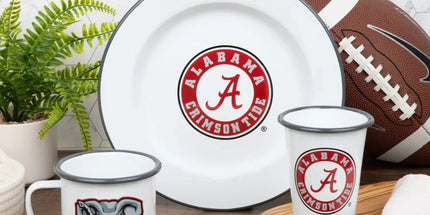 CV93GRY-UA01-2 - U of Alabama Enamelware 14oz Tumblers, Grey Rim, Set of 2 - Golden Rabbit Enamelware