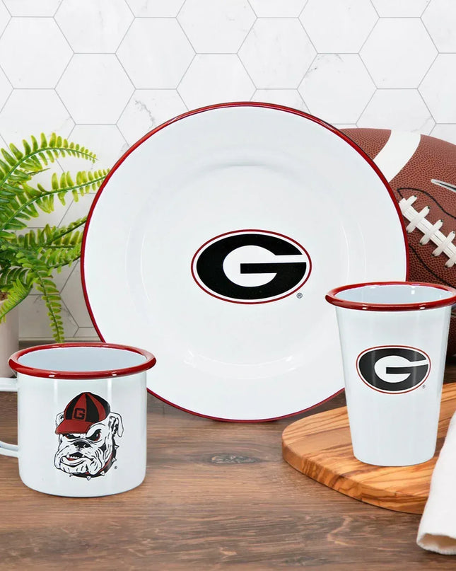 CV20RED-UGA02-4 - U of Georgia Enamelware Dinner Plates, Red Rim, Set of 4 - Golden Rabbit Enamelware