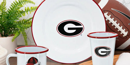 CV93RED-UGA01-2 - U of Georgia Enamelware 14oz Tumblers, Red Rim, Set of 2 - Golden Rabbit Enamelware
