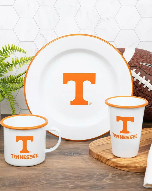 CV20ORA-UT02-4 - U of Tennessee Enamelware Dinner Plates, Orange Rim, Set of 4 - Golden Rabbit Enamelware