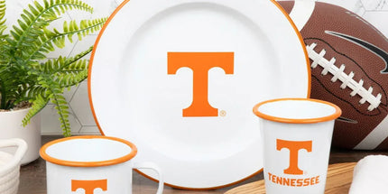 CV93ORA-UT01-2 - U of Tennessee Enamelware 14oz Tumblers, Orange Rim, Set of 2 - Golden Rabbit Enamelware