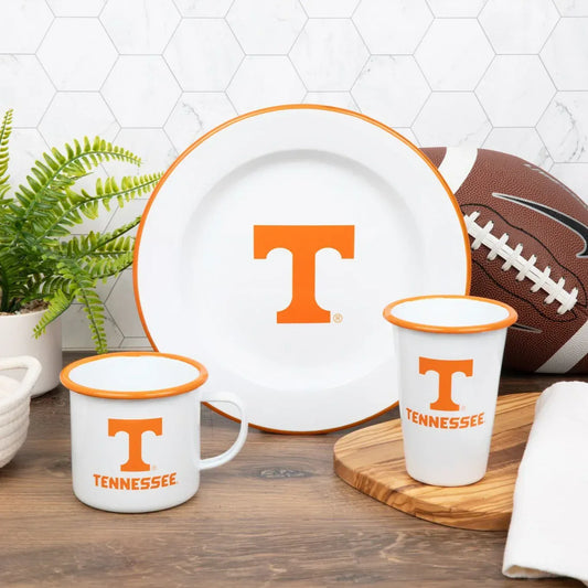 CV93ORA-UT01-2 - U of Tennessee Enamelware 14oz Tumblers, Orange Rim, Set of 2 - Golden Rabbit Enamelware