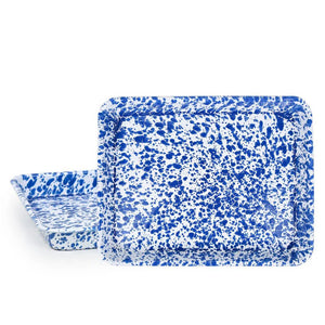 ecomposer-color-blue splatter, D190DBM-2 - Splatter Small Rectangle Trays (Set of 2), Blue Splatter