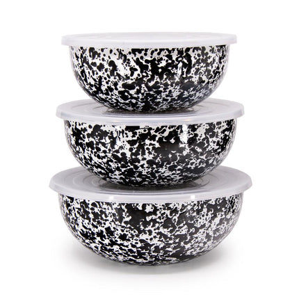 ecomposer-color-black splatter, D54BLM - Splatter Covered Multi-Purpose Bowl Set, Black Splatter