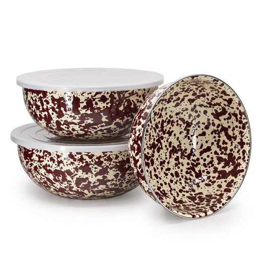 ecomposer-color-burgundy and cream, D54BRM - Splatter Covered Multi-Purpose Bowl Set, Burgundy and Cream