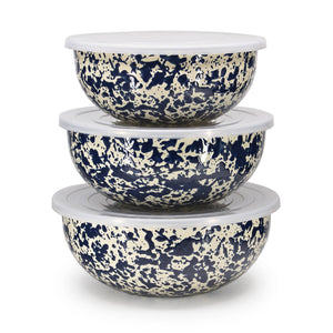 ecomposer-color-navy and cream, D54NVM - Splatter Covered Multi-Purpose Bowl Set, Navy and Cream