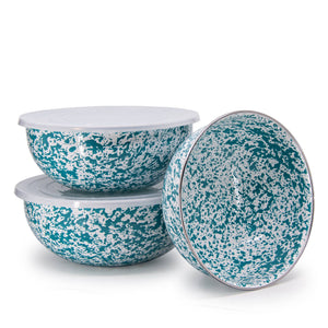ecomposer-color-turquoise splatter, D54TQM - Splatter Covered Multi-Purpose Bowl Set, Turquoise Splatter